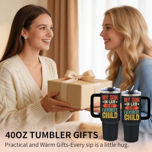 Favorite Son in Law Gifts, Son in Law 40 oz Tumbler with Handle and Straw - color: Son1