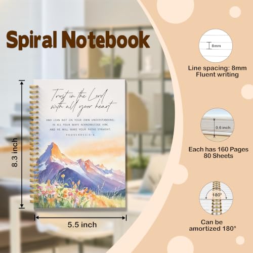 JMICTUB Mountain Christian Spiral Notebook 5.5x8.3, Trust in the Lord with All Your Heart Proverbs 3:5-6 Bible Verse Hardcover Lined Journal - color: Spiral notebook-03