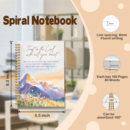 JMICTUB Mountain Christian Spiral Notebook 5.5x8.3, Trust in the Lord with All Your Heart Proverbs 3:5-6 Bible Verse Hardcover Lined Journal - color: Spiral notebook-03