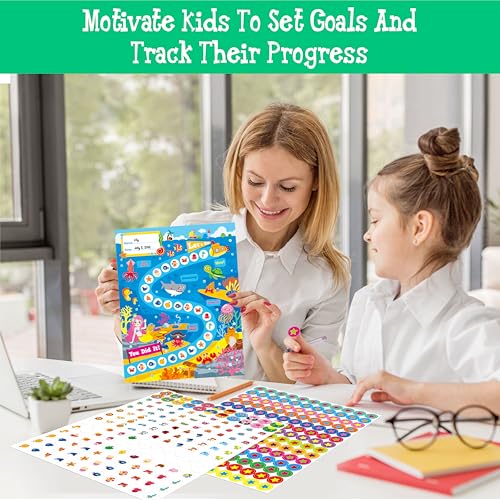 4 Incentive Charts with 3300 Reusable Stickers, Forest/Farm/Ocean/Space Themed Reward Chart for Classroom, Home, Kids Homework Assignments, Attendance, Good Behavior, Chores, Potty Training Progress - style: Farms /oceans / Universe / Forest