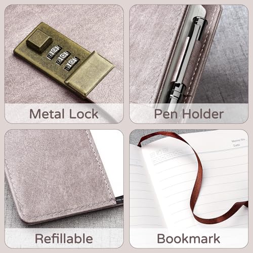WEMATE Diary with Lock, A5 PU Leather Journal with Lock 240 Pages Pink - color: Pink