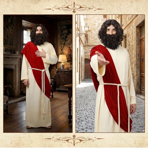 nezababy Jesus Costume Adult Men Biblical Christ Robe Saint Religious Outfit Scarf Waist Rope for Halloween Easter Cosplay - size: Medium
