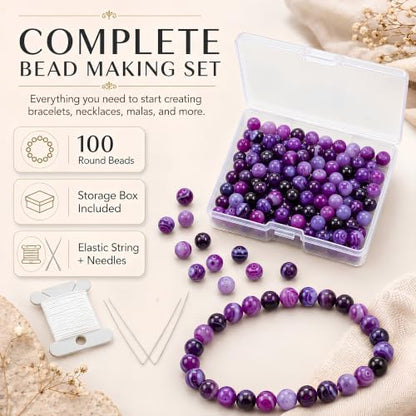 Cherry Tree Collection 100PCS 6mm Lace Agate Purple Round Bead Craft Kit - color: lace agate purple, size: 6mm