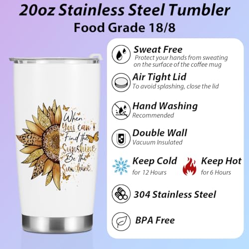 Sunflower Gifts for Women Tumbler, Positive Sunflower Stuff Accessories Birthday Christmas, Inspirational Sunshine Butterfly Coffee Mug Stainless Steel Vacuum Insulated Double Wall Travel Cup 20oz - color: Sunshine 1149