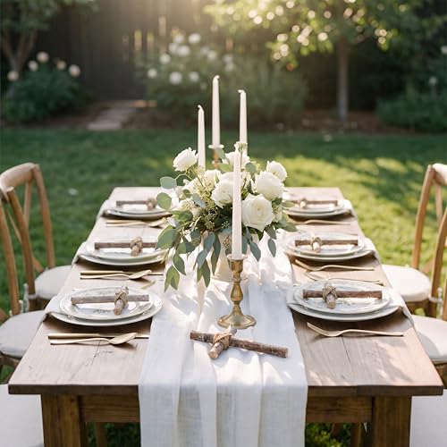 Yerliker 12 Set White Birch Wooden Rustic Cross Centerpieces Bulk 6" x 4" Rustic Cross Table Decor with Jute Rope for Plate, Christian Baptism Wedding Church Home Decorations