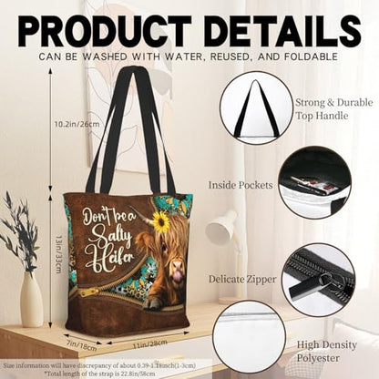 Bible Tote Bags For Women Religious Church Bag Christian Tote Bags Inspirational For Women Organizer Christian Gift - color: Cute Highland Cow