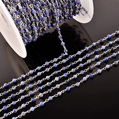 Natural Gemstone Handmade Beaded Stone Rosary Chains with 3mm Beads Jewelry Making DIY Accessories 925 Sterling Silver Rosary Chain Hand Craft