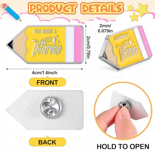 Tondiamo 36 Pcs Teacher Enamel Pins, Make a Difference Pencil Lapel Pins