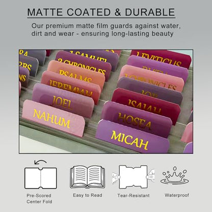 Vorscrin-Laminated Bible Tabs for Women and Men, Gold Foil Lettering Design, Reposition and Large Print Stickers, Bible Study Supplies, 90 Chapters Labels for Easy Navigation(Dusty Rose) - color: Dusty Rose