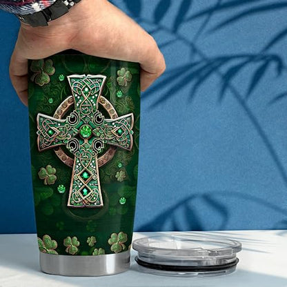 SANDJEST Irish Tumbler 20oz Irish Facts Celtic Cross Stainless Steel Tumbler with Lid Gift for Women Birthday Christmas - color: Irish