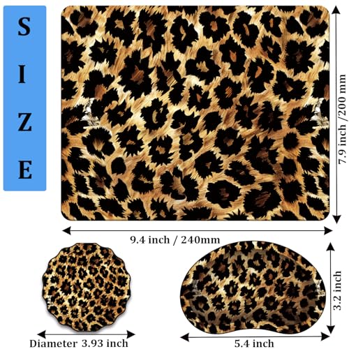 Mouse Pad 9.4"x7.9" + Wrist Support Pad + Embroidered Cup Pad Non-Slip Set, Ergonomic Mouse Wrist Support Pad, Suitable for Office/Gaming/Home Use, Leopard Print - color: Leopard Print