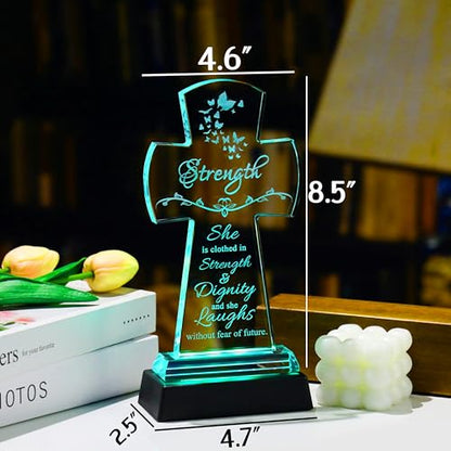 Qianwei Crystal Cross Strength Inspirational Gift - Religious Catholic Baptism Communion Confirmation Gift for Women Sister - color: Cross Strength-led