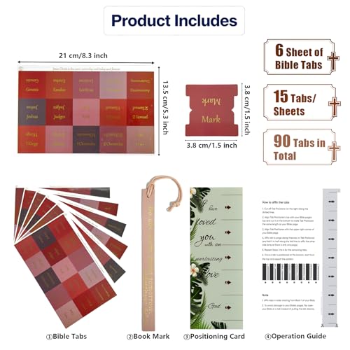 Vorscrin-Laminated Bible Tabs for Women and Men, Gold Foil Lettering Design, Reposition and Large Print Stickers, Bible Study Supplies, 90 Chapters Labels for Easy Navigation(Red) - color: Red
