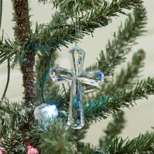 Transparent Acrylic Cross Decor Christmas Pendant Religious Ornament Festive Party Supplies for Wall Tree Decoration