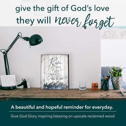 Dexsa Wood Plaque Inspiring Quote 11.75 in x 15 in - Classy Frame Wall Hanging Decoration | Rise and shine and give God the glory | Christian Family Religious Home Decor Saying | Made in the USA