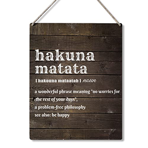 Qious Inspirational Gift Signs Hakuna Matata a Wonderful Phrase Meaning No Worries for the Rest of Your Days Wooden Hanging Sign Rustic Wall Art Home Decoration 10 x 8 Inches… - color: hakuna