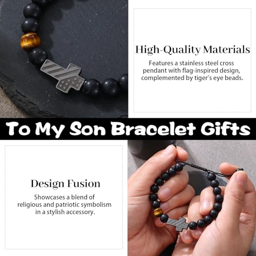 Cross Bracelet for Boys & Men, Adjustable Christian Beaded Bracelet - color: Beads-B-To My Son