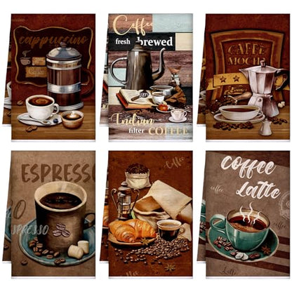Boyiee 6 Pcs Coffee Kitchen Towels Brown Retro Kitchen Decor - color: Coffee