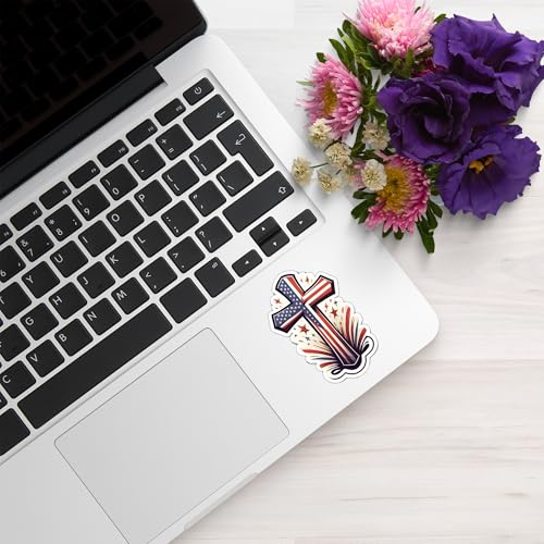 American Flag Cross Vinyl Sticker 3 Inch Waterproof Christian Patriotic Decal Jesus Faith Religious Graphic for Car Laptop Water Bottle Window Bumper Auto Accessory - color: 02