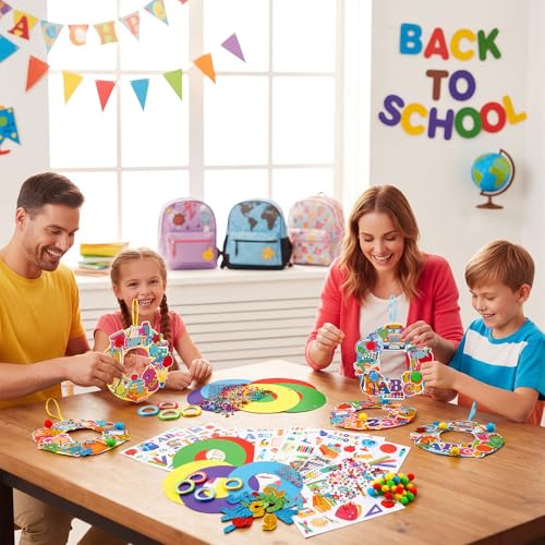 Hollowfly 48 Sets Back to School Crafts Kits, DIY Wreath with Stickers - style: First Day of School