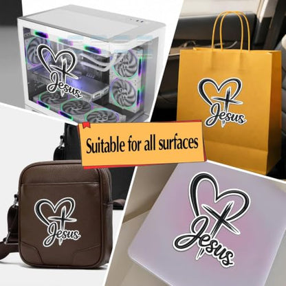 Jesus Cross Heart Vinyl Decal, Christian Faith Sticker, Religious Love Design Waterproof Vinyl Decal for Car Window, Truck, Laptop, Wall, Church Gift (11in) - size: 11in