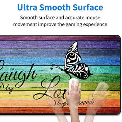 3 Piece Mouse Pad Set with Stitched Edge Large Anti-Slip Mouse Pad Desk Pad Keyboard Pad + Wrist Rest Pad + Coaster, Memory Foam Wrist Rest for Office/Home, Glitter Quote Live Laugh Love - color: HTT-H3-Mouse 010