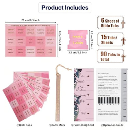 Vorscrin-Laminated Bible Tabs for Women and Men, Gold Foil Lettering Design, Reposition and Large Print Stickers, Bible Study Supplies, 90 Chapters Labels for Easy Navigation(Pink) - color: Pink
