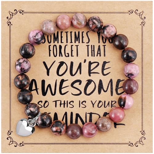 VIBILIA Cross Beaded Bracelets for Women, Birthday Gifts - color: F 2. Heart - Rhodonite