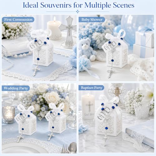 25 Sets Baptism Favors Rosaries with Cross Boxes Bulk for First Communion