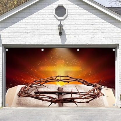 8x6ft Fabric Crown of Thorns with Bible Photography Backdrop Biblical Religious Background for Church Sanctuary Christianity Banner Decorations Photo Studio Props - size: 8x6FT