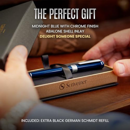 Scriveiner Midnight Blue Rollerball Pen - Stunning Blue Lacquer Luxury Pen, Chrome Finish, Schmidt Ink Refills, Men & Women, Professional, Executive Office, Nice Pen - color: 13. Midnight Blue with Chrome