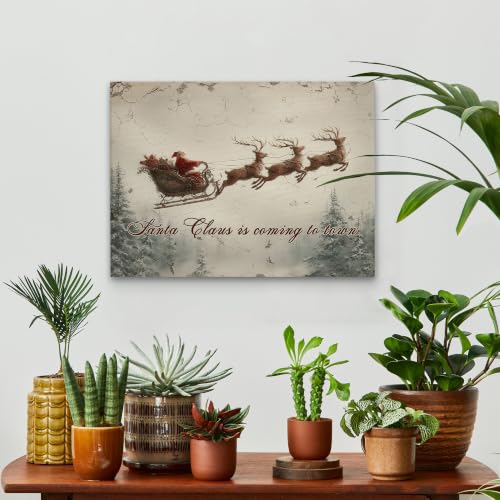 KSDUT Christmas Santa Sleigh and Reindeer Framed Wall Art 14x11 Inch - color: Christmas-19