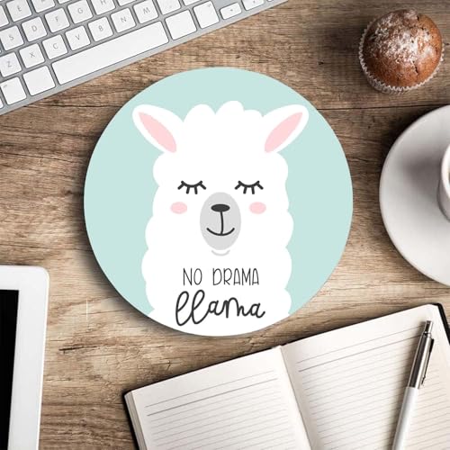 Mouse Pad, Cute Llama,No Drama Llama Mouse Pad, Round Cute Gaming Cloth Mousepad for Office Laptop, Non-Slip Rubber Personalized Computer Desk Mouse Pads for Wireless Mouse 7.9×7.9×0.12 inches - color: Cute llama,No Drama llama