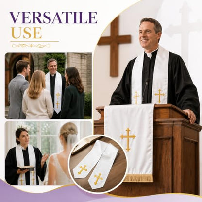 Clergy Stole & Choir Stole with Cross Embroidery 60'' (Pink) - color: Purple