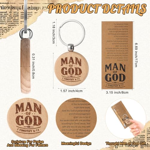 Christian Gift for Father's Day Bulk Man of God Keychain Scripture Bamboo Pen Card Religious Gift for Men Church Appreciation - style: Circular
