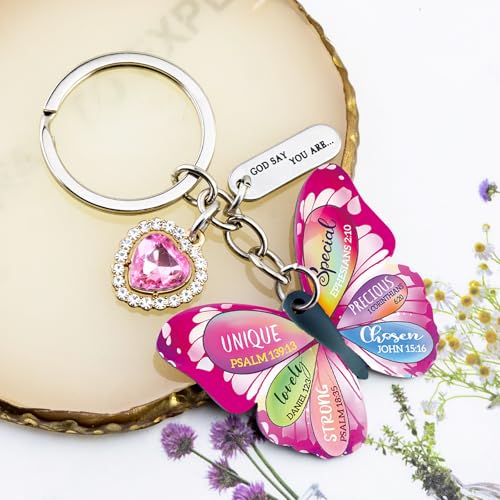 OEHEDOU Butterfly Gifts Keychain For Women Men Family Members Memorial Gift - color: Rose Pink Women