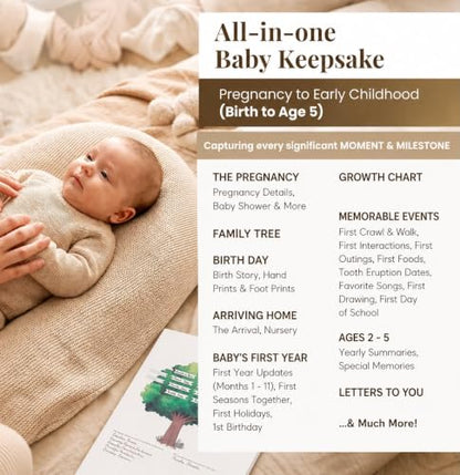Premium Baby Memory Book for Boy or Girl, Milestone Journal & Scrapbook