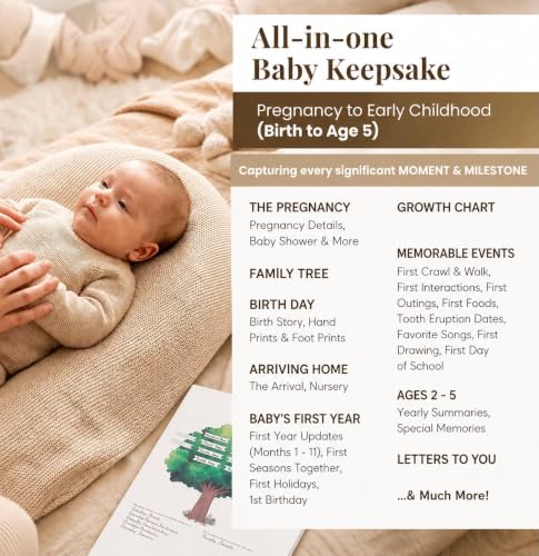 Premium Baby Memory Book for Boy or Girl, Milestone Journal & Scrapbook