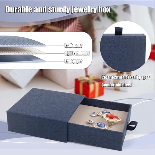 Jewelry Gift Box, 12-Pack Necklace Gift Box Drawer Jewelry Box Bangle Necklace Case For Earrings & Rings, Stylish Necklace Bracelet Organizer, 3.5 x 3.5 x 1.25 Inches (Dark Blue) - color: Dark Blue
