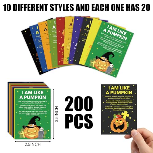 200Pcs Pumpkin Religious Bible Verses Halloween Pocket Prayer Cards2604 - color: Halloween