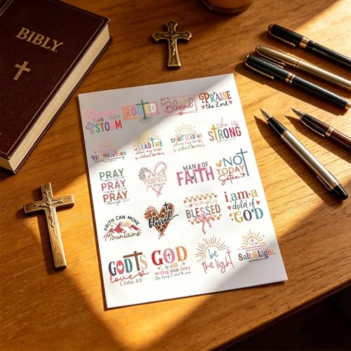 AFRITEE UV DTF Cup Wraps - 20 Sheets Christian Bible Verse UV DTF Stickers for 16 oz Glass, Faux Yarn Religion Inspirational Quotes Waterproof Transfer Sticker Decals for DIY Water Bottle Mug Crafts - style: Bible Verse
