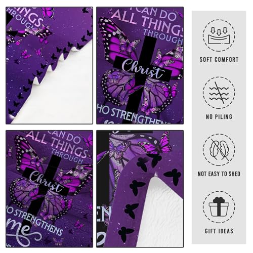 CIUGOIG Christian Gifts for Women - I Can Do All Things Christ Blanket 50"x60" - Inspirational Religious Birthday Catholic Spiritual Gifts Faith Based Gift - Purple Christian Throw, Butterfly - color: Christian-purple, size: 50"x60"