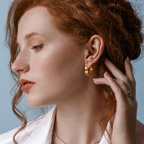 18K Gold Plated Hoop Earrings for Women, NICKEL-FREE & HYPOALLERGENIC, Timeless Jewelry Gift - color: GoldD-Stainless steel