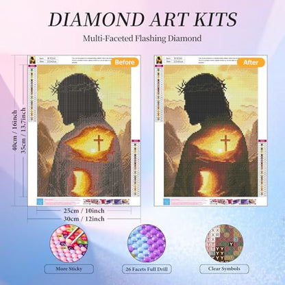 Diamond Art Kits for Adults, Jesus Cross Diamond Painting Kit, 12x16 Inch - color: CYDP1P10