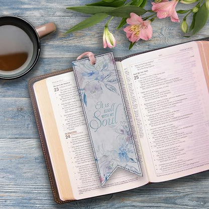 Christian Art Gifts Premium Faux Leather Bookmark: It is Well with My Soul - color: Multi - It is Well