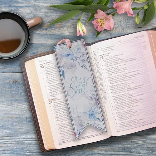 Christian Art Gifts Premium Faux Leather Bookmark: It is Well with My Soul - color: Multi - It is Well