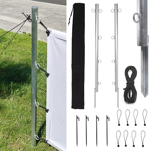 Outdoor Banner Stand, 13.7lb In-Ground Horizontal Banners Holder Stand, Banner Display with 4.7ft Galvanized Steel Posts Welded Corner Stakes, Rope（Banner Not Included）