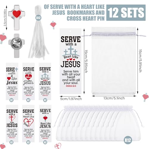 Supervitae 12 Set Christian Cross Heart Pin Joshua 22:5 Scripture Bookmark - style: Serving with A Heart Like Jesus