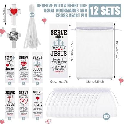 Supervitae 12 Set Christian Cross Heart Pin Joshua 22:5 Scripture Bookmark - style: Serving with A Heart Like Jesus