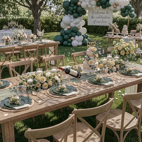 WDF 175Pcs Green Plastic Plates - Green Plates Disposable with Gold Rim - Christmas Plastic Plate - Fancy Disposable Dinnerware Sets 25 Guests Ideal for Party/Wedding/Birthday - color: Green and Gold, size: 175 pieces
